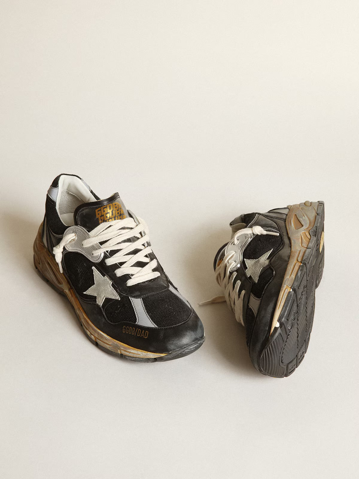 GGDB - Dad-Star homme en résille et nappa noirs avec étoile gris froid
