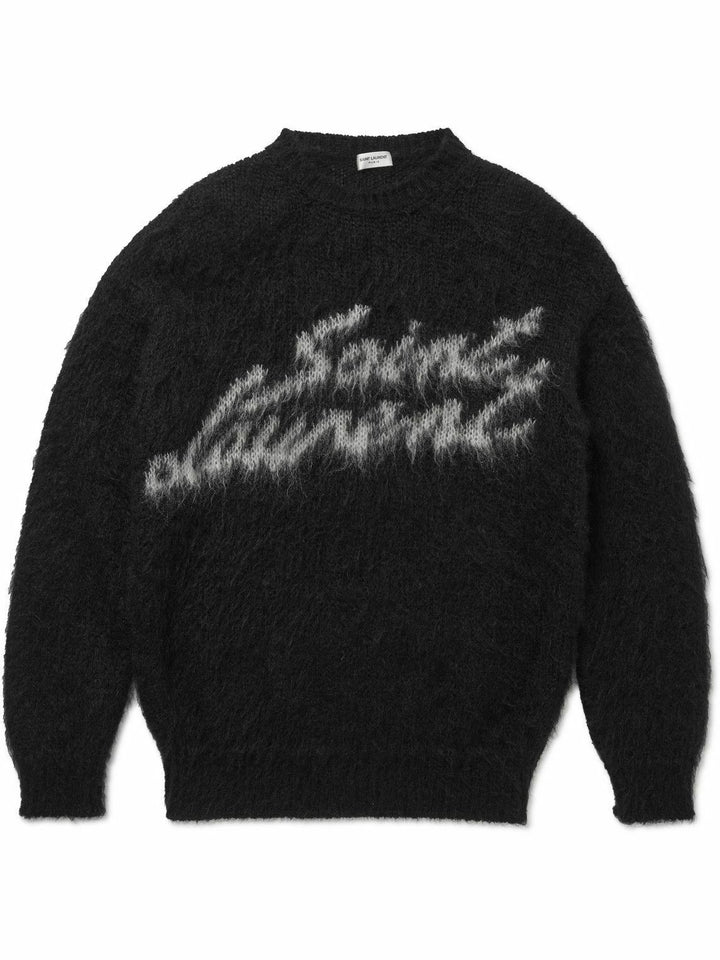 Saint Laurent - 90s Pull En Mohair Noir et  Blanc