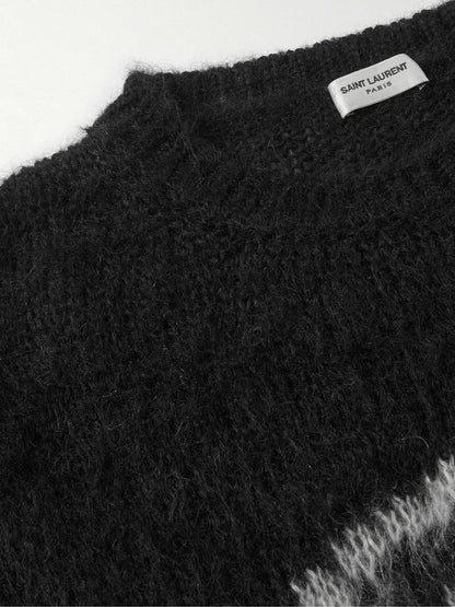 Saint Laurent - 90s Pull En Mohair Noir et  Blanc
